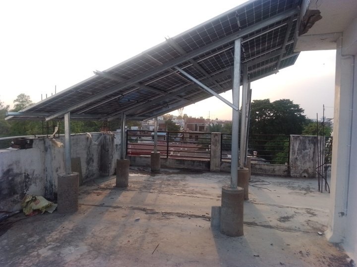 Rooftop solar structure at evening time